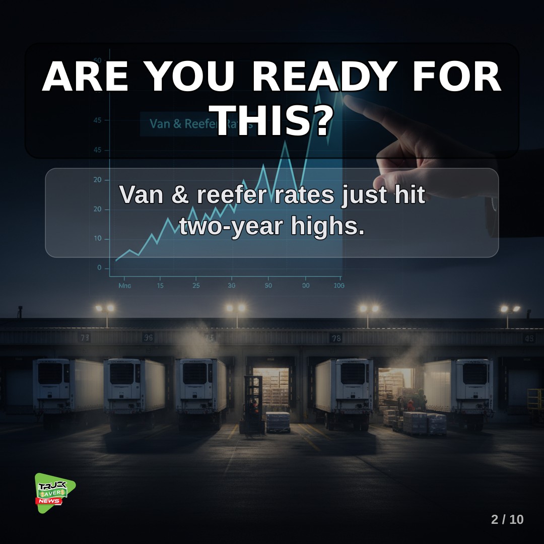 trucksaversnews's tweet image. Spot Rates Surge: Van Hits $2.52/Mile, Reefer Nears $3.00 – What It Means for Your Pockets

#spotrates #freightmarket #DAT