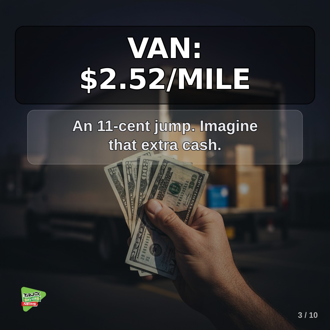 trucksaversnews's tweet image. Spot Rates Surge: Van Hits $2.52/Mile, Reefer Nears $3.00 – What It Means for Your Pockets

#spotrates #freightmarket #DAT