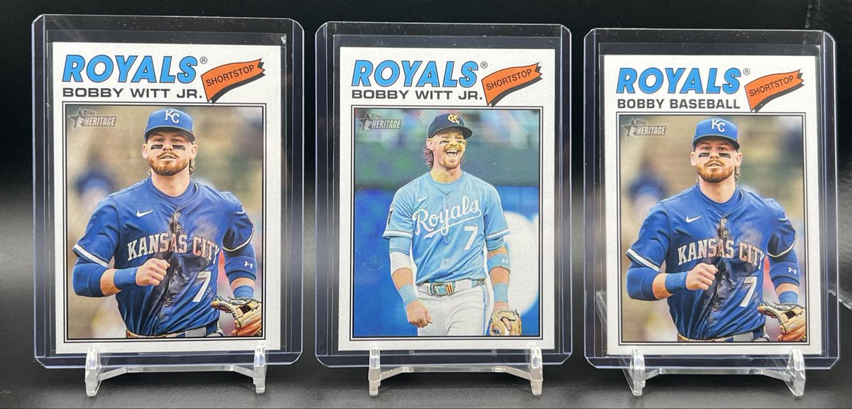RickSynrod's tweet photo. @ThatDude_Hut I have both of the short print variations of Bobby Witt Jr in 2026 Heritage - Nickname &amp; Image. Hard to find one let alone both!! https://t.co/TP2niNkIhX