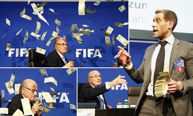 DJKJnr's tweet photo. @benonwine He presented Trump with goflballs featuring swastikas, and bypassed security at a FIFA conference and showered Sepp Blatter in money “thanking him for the 2026 World Cup”. https://t.co/BE1YL5nHz7