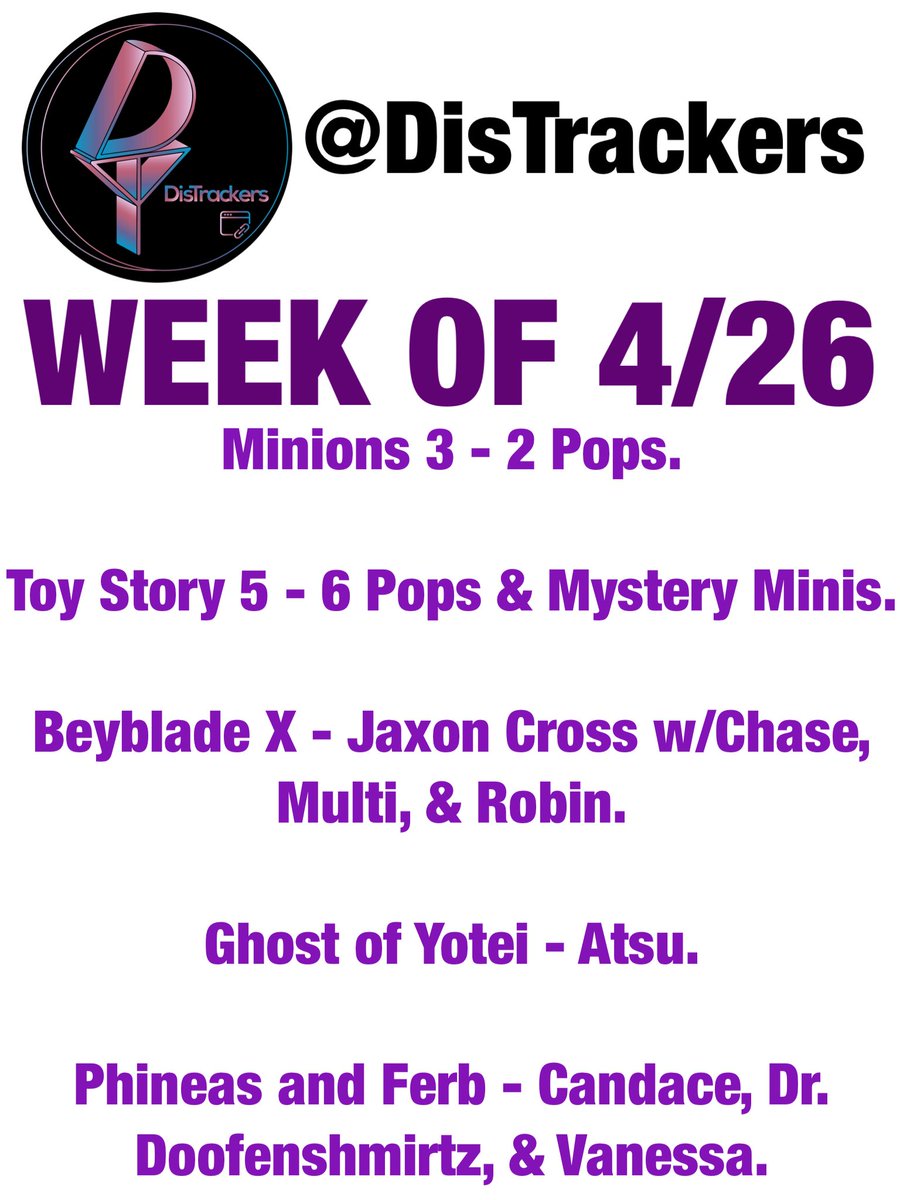 DisTrackers's tweet image. Here are the expected Funko releases for next week! Are you ready?
.
#Funko #FunkoPop #Collectibles #Minions #Disney #Beyblade #ToyStory #GhostOfYotei