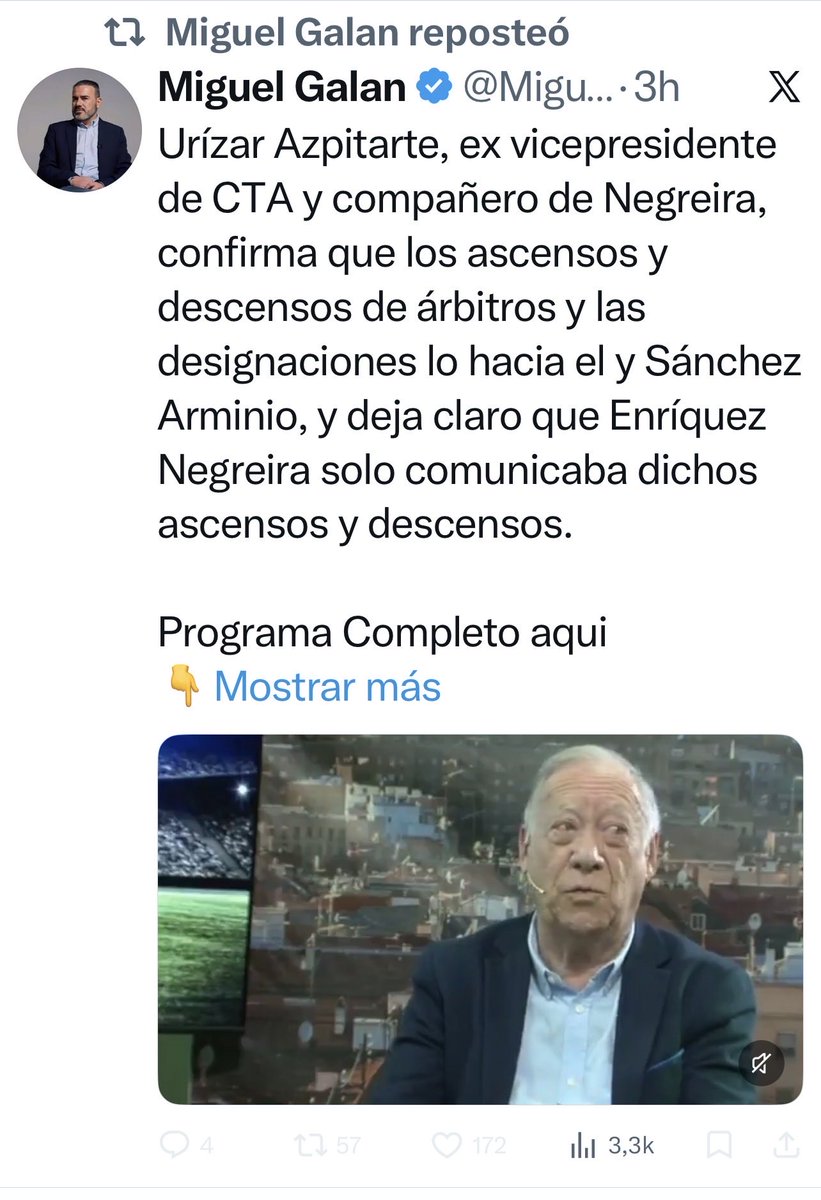 Miguel Gañán nuevo Youtuber!!!

Y como no iba a ser de otra manera, mintiendo, manipulando y tergiversando el “Caso Negreira”…

Se le ve el plumero que lo que busca es que el culerdo promedio le siga y le dé likes!!!
😂😂😂

Miguelitoooo que al mermao culé lo engañas fácilmente.