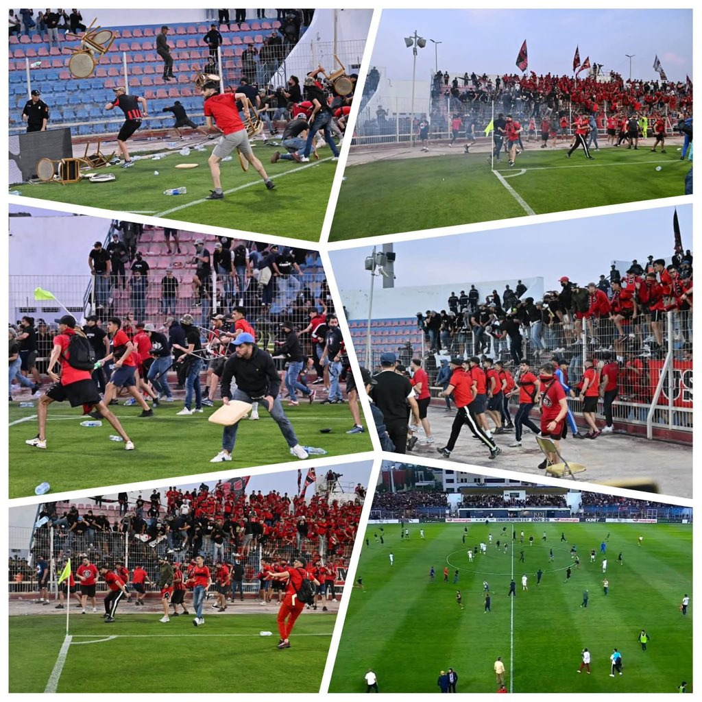 Velile_Mnyandu's tweet photo. 🇲🇦🇩🇿 Too much drama in the second CAFCC semifinal between Olympique de Safi &amp; USM Alger. 

Kick-Off delayed more than an hour, fan violence at the stadium. 🏟️ 

#TotalEnergiesCAFCC | @AFC_2025 | https://t.co/GlPcSsYTRb