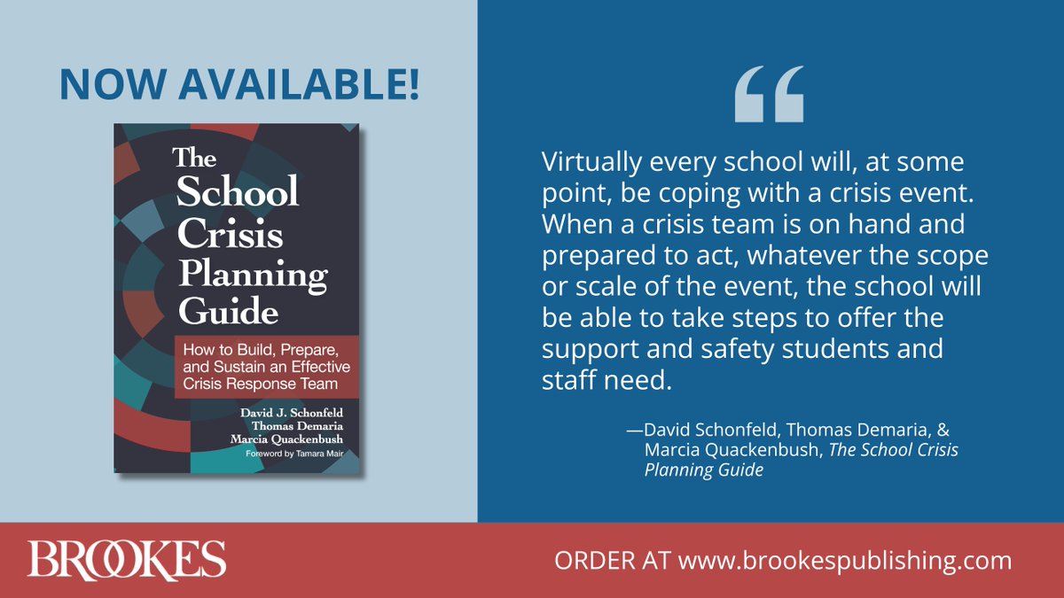 BrookesPubCo's tweet image. Is your school ready to take action in the wake of a traumatic event? Prepare your team to support the physical and emotional wellbeing of students and staff with this new book co-written by esteemed crisis expert David J. Schonfeld: monkeylink.co/2dbf27 #SchoolCrisis #k12