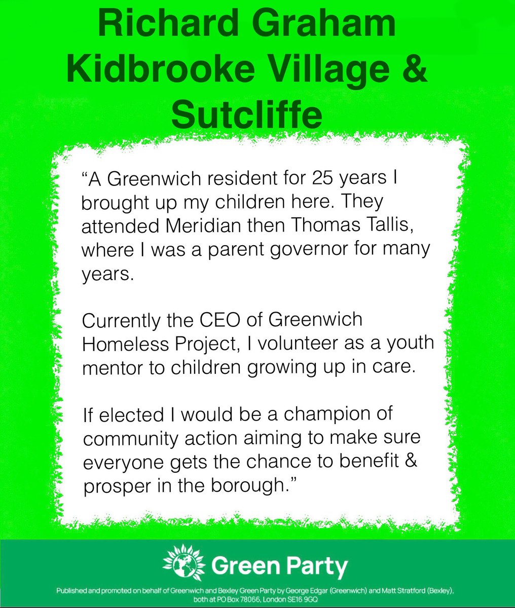 GreenGreenwich's tweet image. Our Kidbrooke Village and Sutcliffe candidate Richard Graham 
#GetGreensElected
#Greenwich