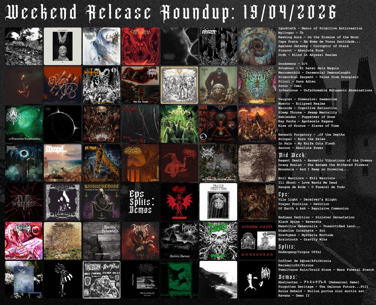 sEYEmon's tweet image. Weekend Release Roundup - 19/04/26 
#Blackmetal #DeathMetal 

Support @KMANRIFFSMetal 
tinyurl.com/KManRiffs