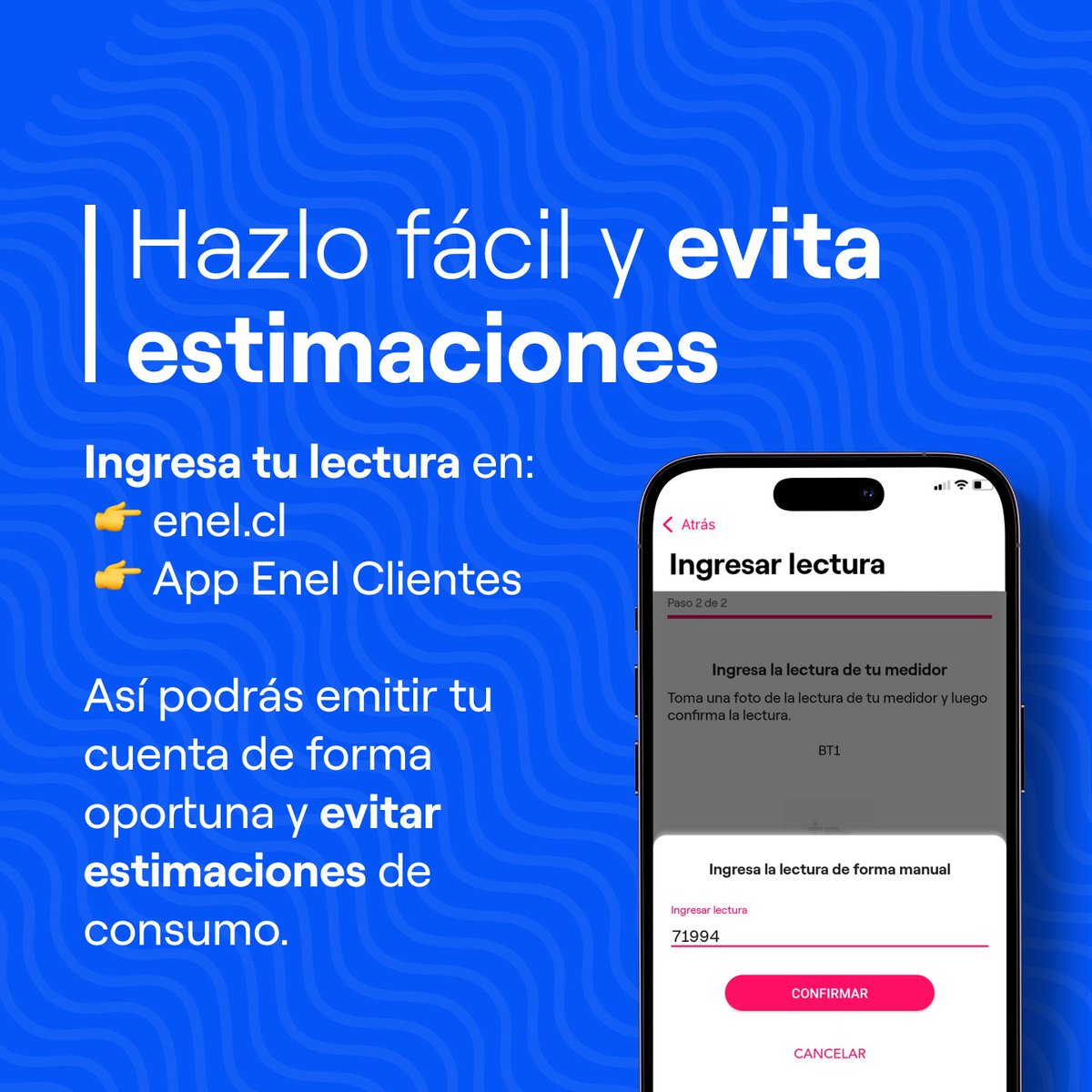 Enel_Informa_CL's tweet photo. ¿Sabes cuándo ingresar tu lectura? 👀
Revisa la fecha en tu boleta y sube una foto de tu medidor:
 📅 Desde el día antes
 ⏰ Hasta el día siguiente antes del mediodía
Evita estimaciones 👇
 https://t.co/5ohwcoqHVa
#EnelDistribucion #Autogestion https://t.co/Y0lypEPA3M