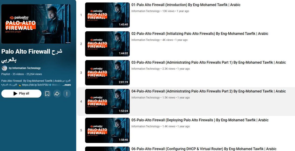 Free4arab1's tweet image. شرح كامل بالعربي

لكورس Palo Alto Firewall على اليوتيوب

اللينك youtube.com/playlist?list=…

#PaloAlto #Firewall #Free4arab