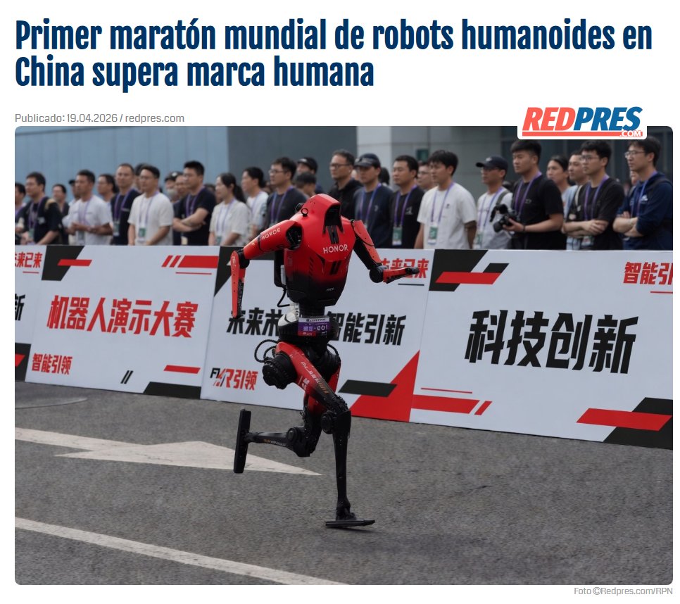 daanpressx's tweet image. 📌 Primer maratón mundial de robots humanoides en China supera marca humana

🔎 redpres.com/t44459-primer-…

Por @RedpresNoticias 
Tags | 🏷️ #Robots #Maratón #Pekín #Récord #Humanoides #Tecnología #Competición #China