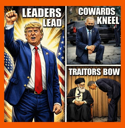 RYboating's tweet photo. I will never forget how Obama humiliated the USA when he bowed to the terrorist regime of Iran! 

Biden kneeled to the terrorists BLM and Antifa.  

Trump stands up to the terrorists and bullies! 

Huge difference!😉 https://t.co/4of6pci82e