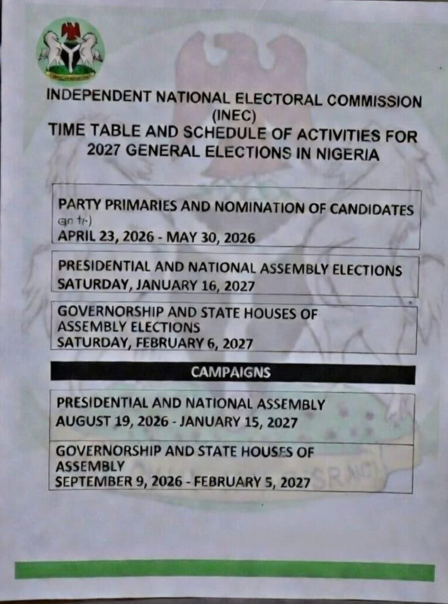 Everybody Should Have This INEC Timetable....