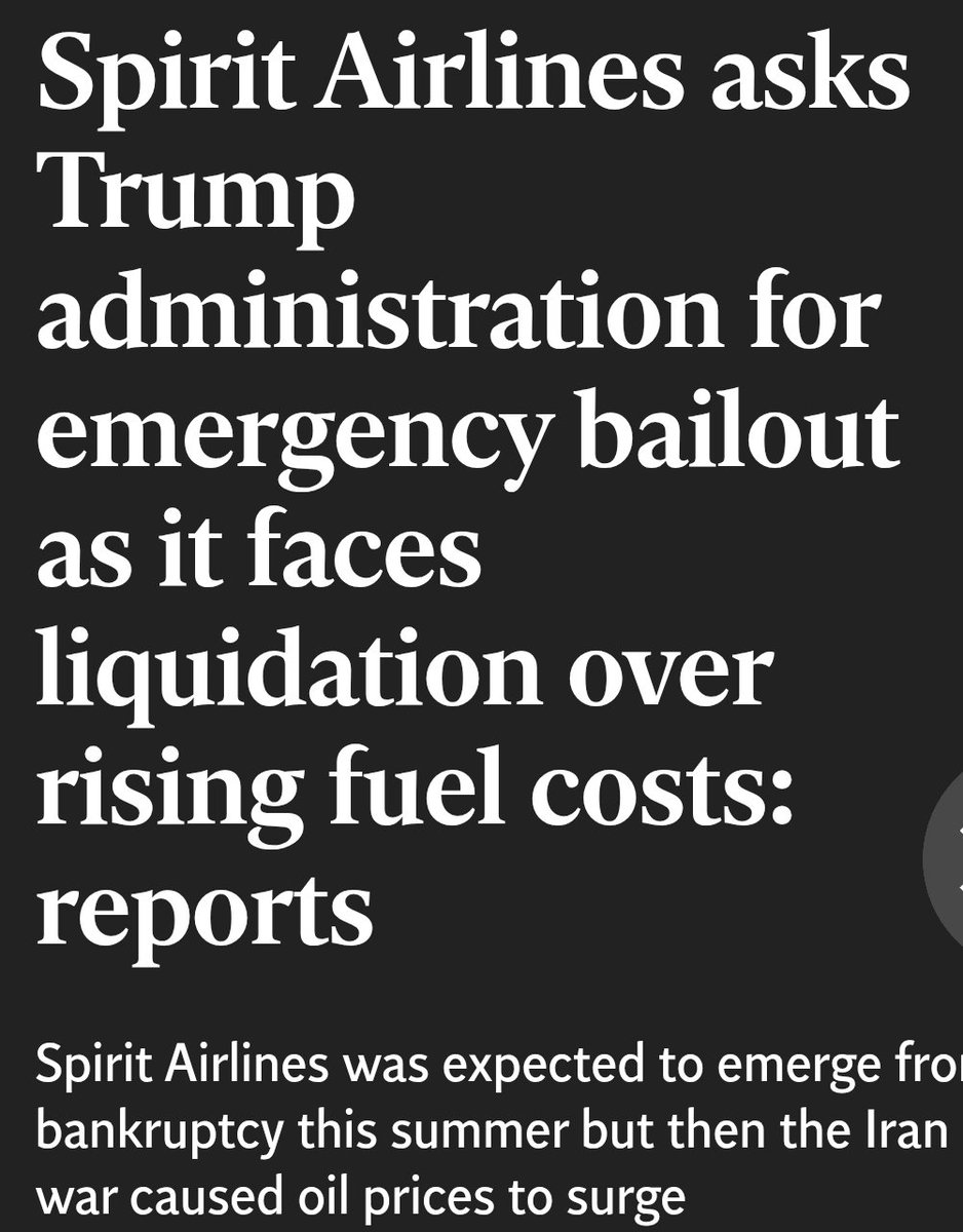 DrewTCorbin1's tweet image. Terrorist Attack on #Iran ALERT ⚠️ 📢

Thanks to FELON trump's illegal war on #Iran ( on behalf of Israel) ... high fuel costs and liquidation coming for Spirit Airlines...

#MAGA? #AmericaFirst? 

#Israel FIRST, yes.