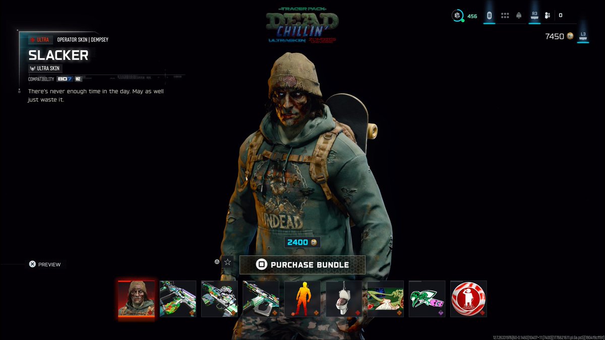 Brando212486's tweet image. New 'Dempsey' Ultra Skin available now in #BlackOps7! 🧟‍♂️💥 The 'Dead Chillin' Bundle includes the 'Slacker' Operator Skin &amp;amp; 3 Blueprints for 2400 COD Points. #Skin #Bundle #Blueprints #Points