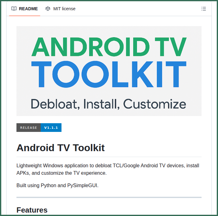 Shruti_0810's tweet photo. Your Android TV

is full of junk.

Remove it.

Debloat.
Install APKs.
Customize everything.

Take control of your TV.

Github link : https://t.co/hVrBrSl7Ns https://t.co/iJpxRxwjEj