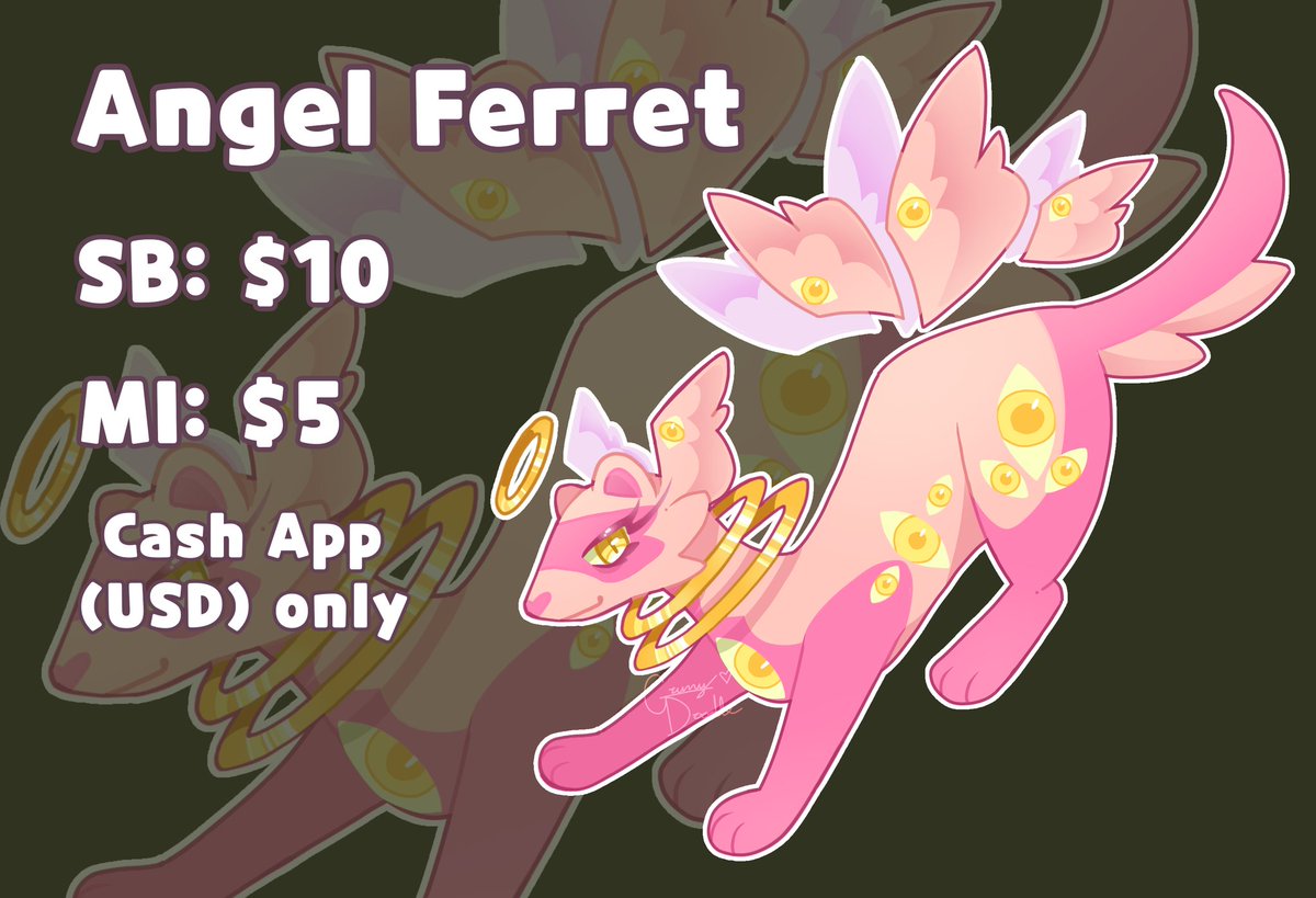 gumydoodle's tweet photo. ANGEL FERRET ADOPT
SB: $10
MI: $5
Cash App (USD) only 
https://t.co/CcHAzXRuWT
#toyhouse #oc #ocadopt #adoptable #furry #furryoc #furryart https://t.co/BSGmY3mBKd