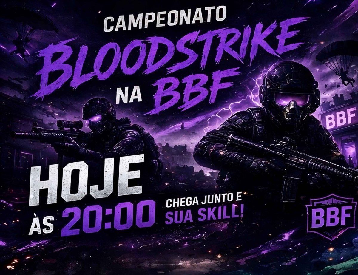 bigbangfake's tweet image. 🚨 HOJE TEM CAMPEONATO DE BLOODSTRIKE NA BBF! 🚨

Prepare seu squad, aqueça a mira e venha mostrar sua habilidade! 🔥  
Hoje, às 20 horas, a batalha começa no Campeonato de BloodStrike da BBF!

💥 Reúna seu time  
🎯 Mostre sua estratégia  
🏆 Dispute a vitória  
  
#BBF  #BLOOD