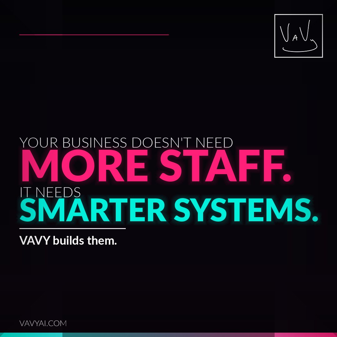 YeaVavy's tweet photo. Most businesses don’t need more staff. They need smarter systems. At VAVY, we build custom automation that saves hours, scales operations, and increases profits.

#vavy #ai #automations https://t.co/YsnQV3BZfQ