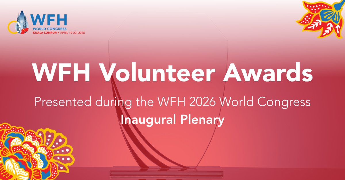 wfhemophilia's tweet image. 🌟 Honouring changemakers at the #WFHCongress2026 Inaugural Plenary!
Congratulations to recipients of the:
🏅 President’s Award
🏅 International Healthcare Volunteer Award
Your dedication strengthens care worldwide 💙 #Volunteers
Read more: bit.ly/4sNF2Vs
