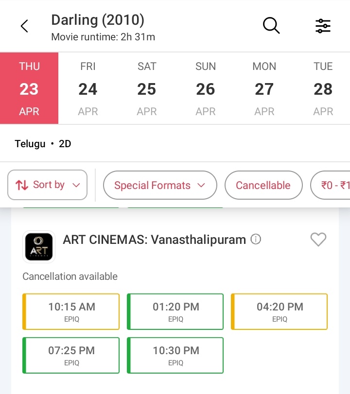 SShanthReddy's tweet image. ART Cinemas - EPIQ SCREEN 
Extra Shows Added ! 

#Darling4K #RebelWood #Prabhas