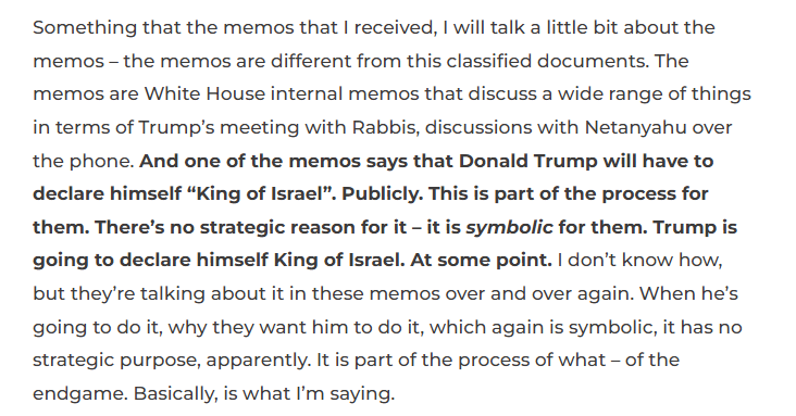 Do you remember when David Goldberg warned us that Donald Trump would declare himself the "King of Israel" before he was mysteriously found dead in his NY apartment?