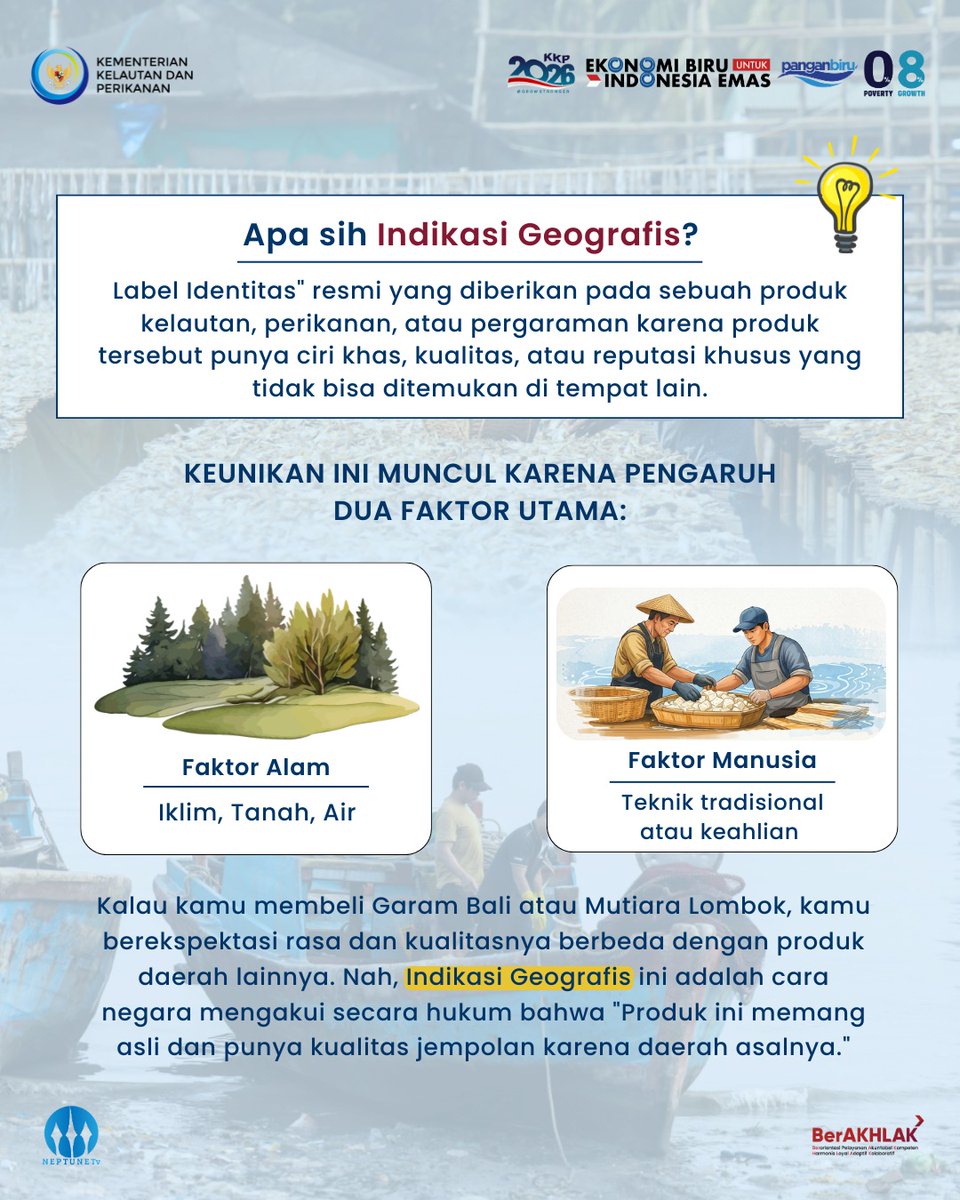 AinyBaadilla's tweet photo. Sahabat Bahari, kenapa ikan atau produk perikanan dari daerah tertentu rasanya beda dan khas banget? Bukan kebetulan, produk khas daerah ini dipengaruhi oleh kondisi alam, suhu air, hingga cara masyarakat lokal mengolahnya. Nah, lewat Indikasi Geografis, semua keunikan tersebut https://t.co/7BvM1U4jiL