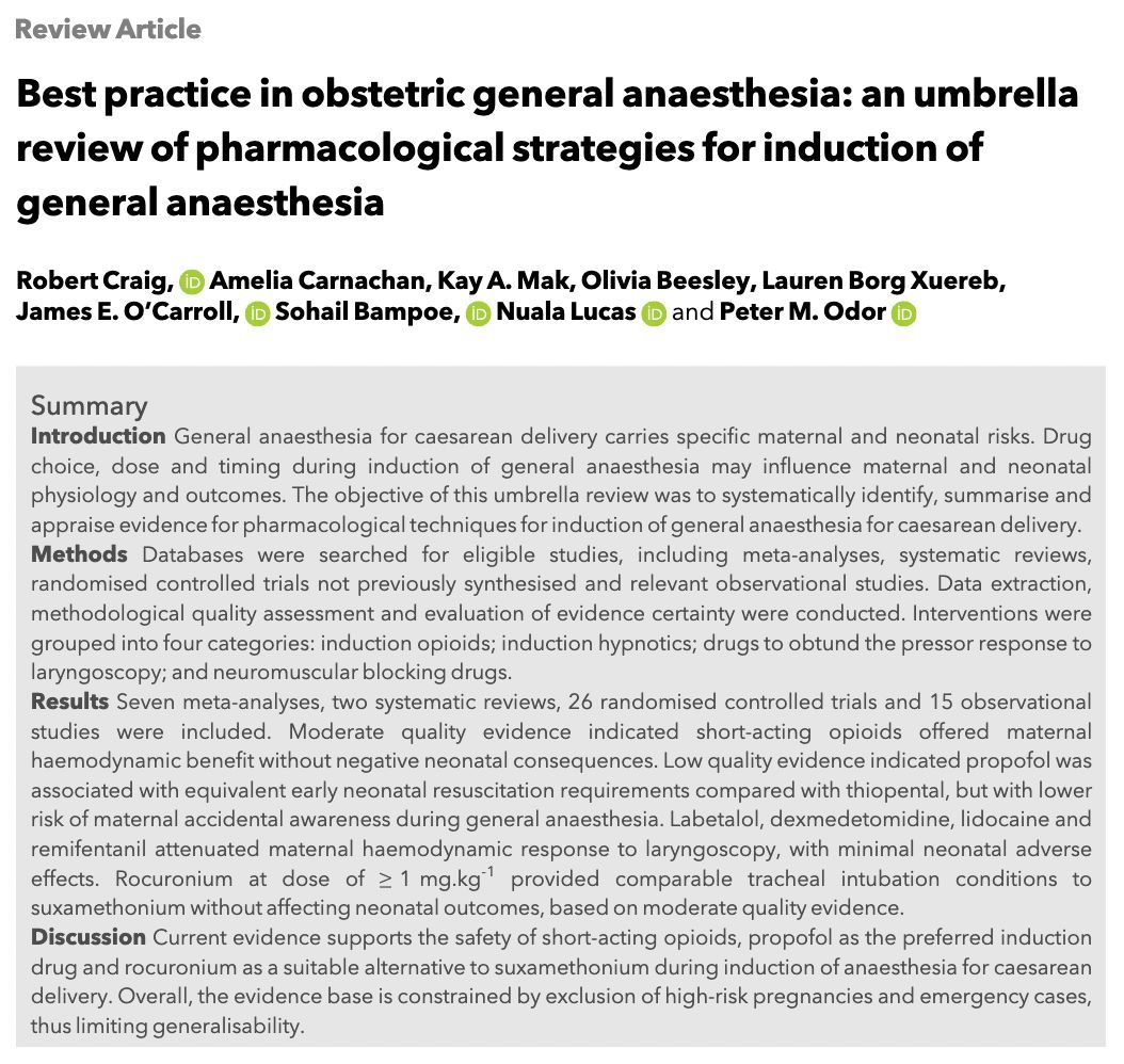 Anaes_Journal's tweet image. Best practice in obstetric general anaesthesia: an umbrella review of pharmacological strategies for induction of general anaesthesia

#anaesthesia #MedTwitter #obstetrics

doi.org/10.1111/anae.7…