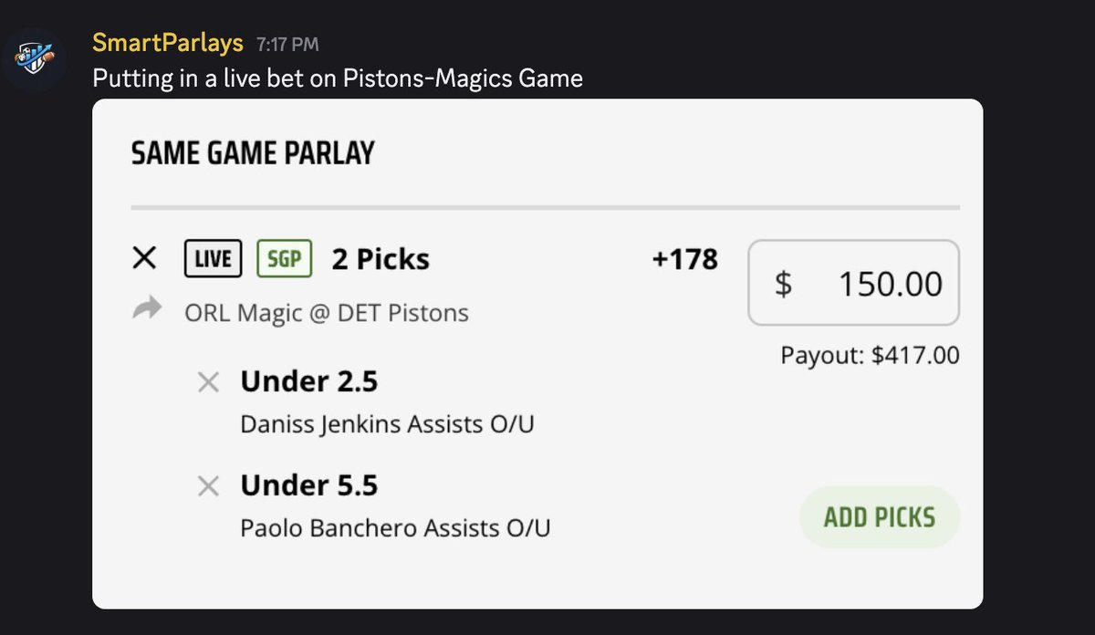 smart_parlays's tweet image. NBA VIP Live Bet Done and Dusted💰🤑🏀

Had to use the odds for a good parlay😉

VIP Free Trial NBA Playoffs 👉 whop.com/smart-parlays

#MLB #NBA #Basketball #Bets #Betting #Cash #Lotto #FanDuel #DraftKings #NBAFirstBasket #NBAPlayoffs