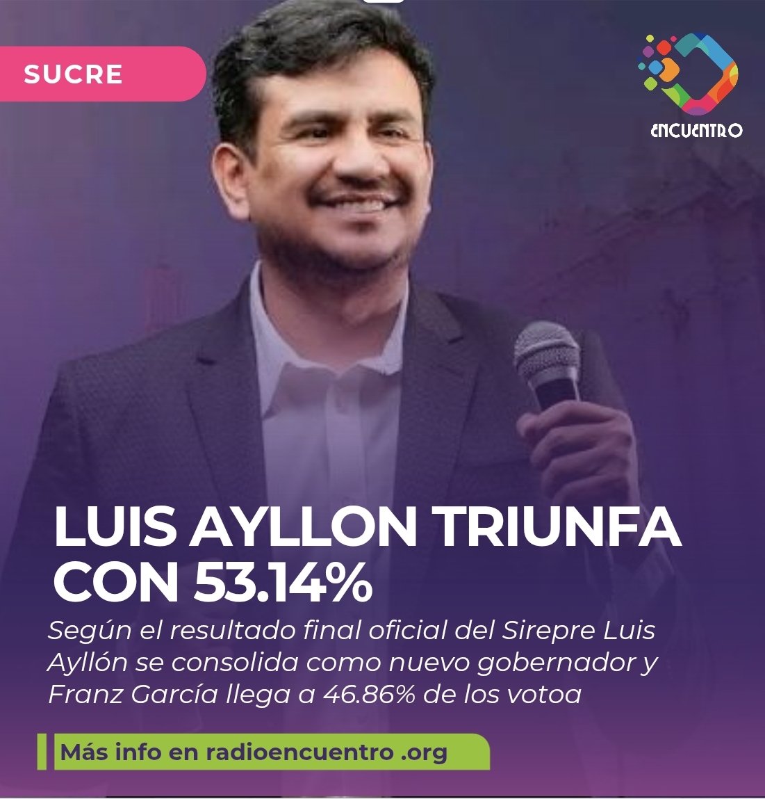 EncuentroRadio2's tweet photo. #CHUQUISACA Luis Ayllón es el nuevo gobernador de Chuquisaca. https://t.co/WMPYhov8Rh