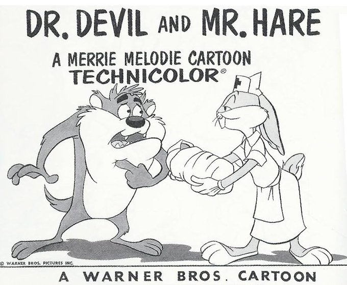 TCMComingUp's tweet image. #ComingUpOnTCM 

DR. DEVIL AND MR. HARE (1964) Mel Blanc 
Dir.: Robert McKimson 10:00 PM PT

Bugs crosses paths with the Tasmanian Devil and poses as a doctor to trick Taz into thinking he's sick.  

7m | Animated Short | TV-G  

#TCM #TCMParty