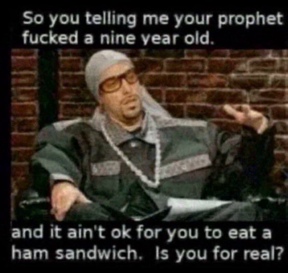 PhydellaLL's tweet photo. @WHLeavitt Hell Yes!!!
Islam’s prophet f**ked a nine year
Old girl but “alcohol, pork,dogs,bikinis or lottery tickets “ aren’t okay🤪🤔😳⬇️⬇️⬇️ https://t.co/861sg2UxIl