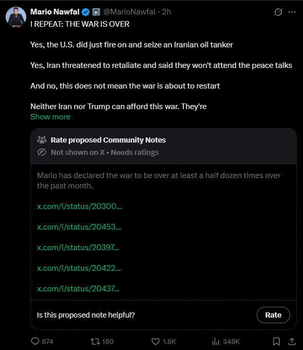 I love those community notes that often don't end up being shown. I don ...