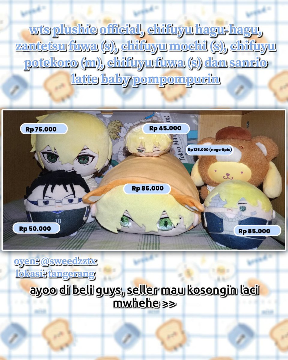 minorcinus's tweet image. WTS PLUSHIE OFFICIAL (JUAL MURAH) !!

wts bag charm, plushie orii, good condi, mulus, preloved.

include: 
✅ admin
✅ packing

Lokasi: 
📍Tangerang

Oren: 
🍊 shopee.co.id/sweedzztx

yg mau tanya" dm aja yaa, atau cek oren
#zonauang #sale #forsale #anime #sanrio