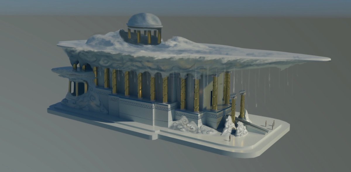 ServerHopp3r's tweet image. Idea I had for a temple. The idea was a marble temple sculpted out from a hill. Hundreds of wind chimes hang from the top like raindrops.

Unfortunately, I didn’t have the skills necessary at the time to sculpt cloud forms in Zbrush. Might give it another shot sometime.
#concept