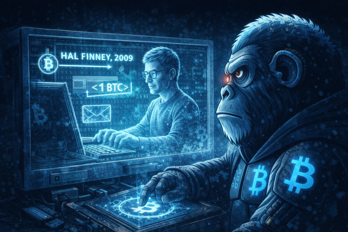 SignalApe's tweet photo. [ARCHIVE]
Hal received first.
History started.  

#Halfinney #Bitcoin #MemesAI 
#solanameme #bonkfun https://t.co/TmJHdEobfZ