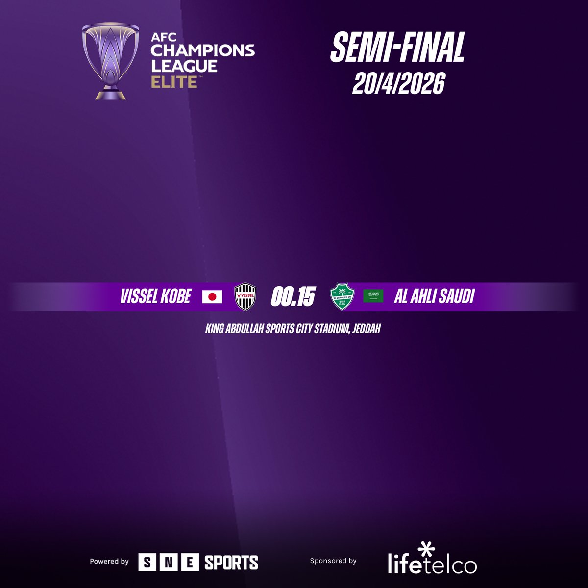 SNE_Sports's tweet image. Fixtures AFC Champions League Elite 2025/26 Semi-Final (20/4/2026)

#ACLElite
#SNESports
#LifeTelco