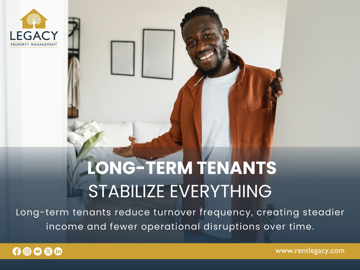 Long-term tenants reduce turnover, stabilize income, and limit disruptions. 

Consistency drives performance. rentlegacy.com