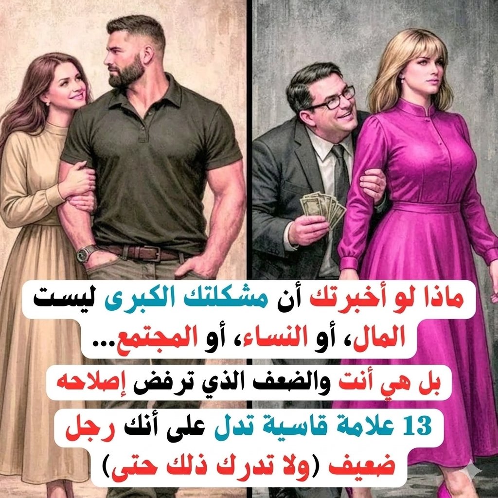 🤔ماذا لو أخبرتك أن مشكلتك الكبرى ليست المال، أو النساء، أو المجتمع...

٠ بل هي أنت والضعف الذي ترفض إصلاحه؟

13 علامة قاسية تدل على أنك رجل ضعيف (ولا تدرك ذلك حتى)

(سلسلة علامات قاسية)🤔