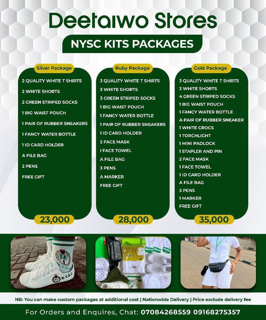 Dee_taiwo001's tweet image. NYSC Camp is fast approaching, this is the perfect time to get all your essential camp kits ready. No last-minute stress ooo!

WhatsApp: 07084268559
Nationwide delivery✅
#nysc