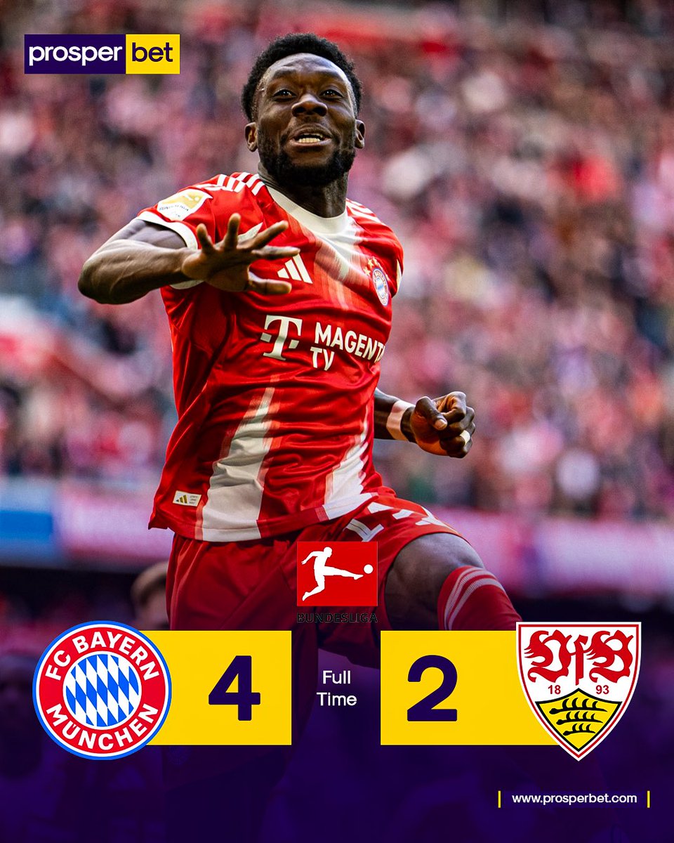 ProsperbetHQ's tweet image. Bayern Munich are crowned Bundesliga champions ⚽🔥 sealing their 35th league title with a dominant performance.
 
Visit prosperbet.com and get up to 10% withdrawable cashback every week when you play!
 
#Bundesliga #BayernMunich #Stuttgart #MatchDay #ProsperBet