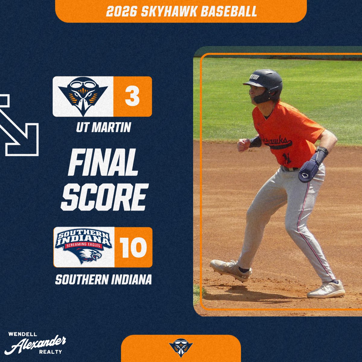 utmsports's tweet image. Final from Evansville.

@UTMBase will be back at home on Tuesday to host Belmont.

#MartinMade #OVCit