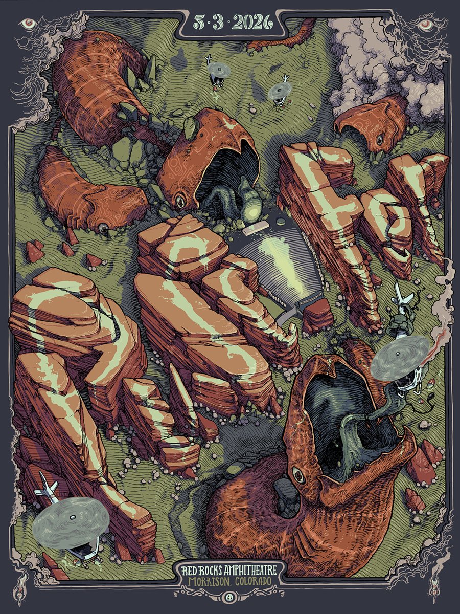 puscifer's tweet photo. Red Rocks. Tonight is the night. For any remaining tickets, visit https://t.co/rdF3a6w8QP. Doors open at 6 pm, Dave Hill is on at 7:30 pm). Limited-edition poster designed by @davekloc. The 18 x 24” poster is available in regular, foil, and signed versions. https://t.co/F4skOZUiOF