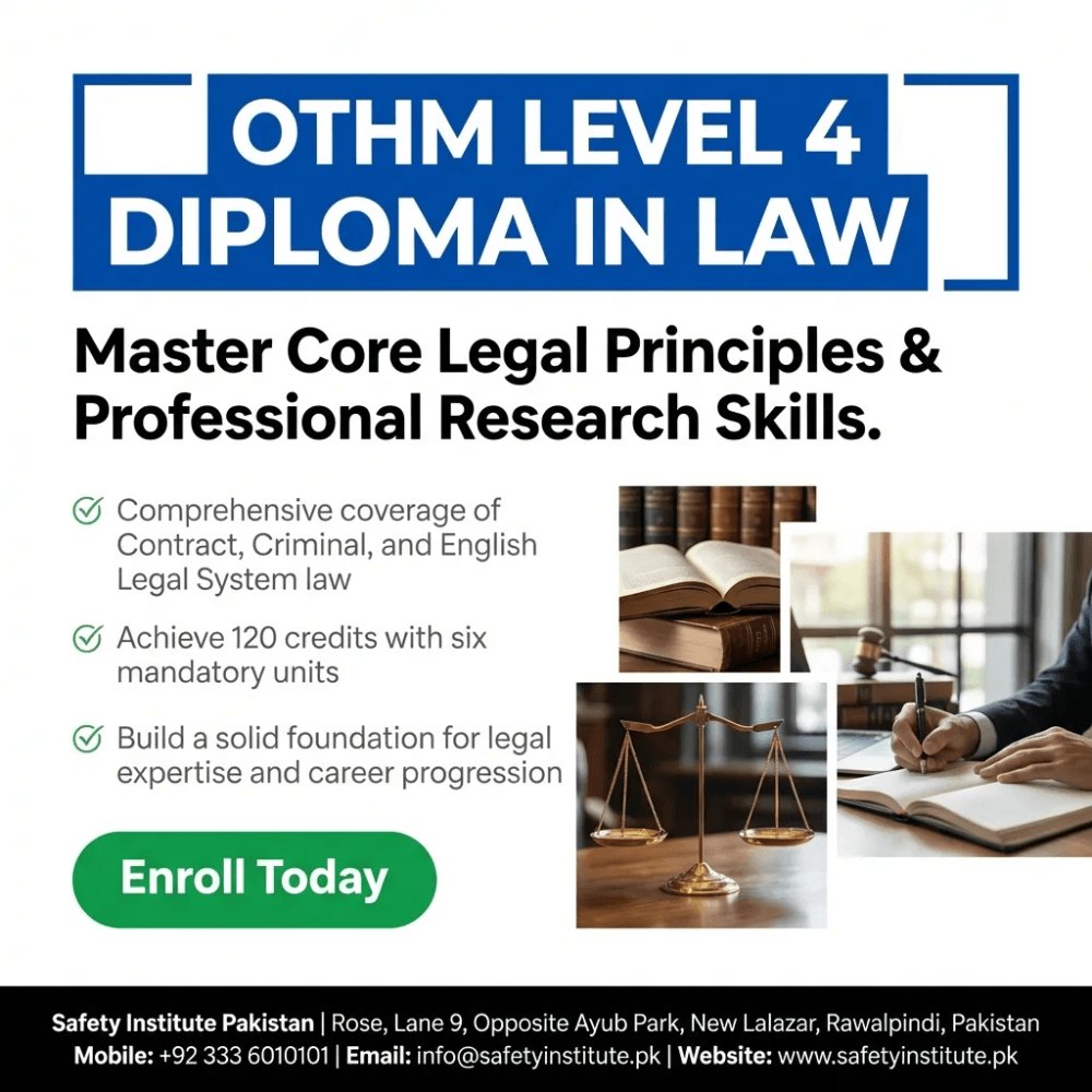 SafetyPakistan's tweet image. OTHM Level 4 Diploma in Law — Open for enrolment at Safety Institute Pakistan. Level 4. #OTHM #Level #Diploma #Law #VocationalTraining #Diplomas #Pakistan #SouthAsia #OnlineLearning