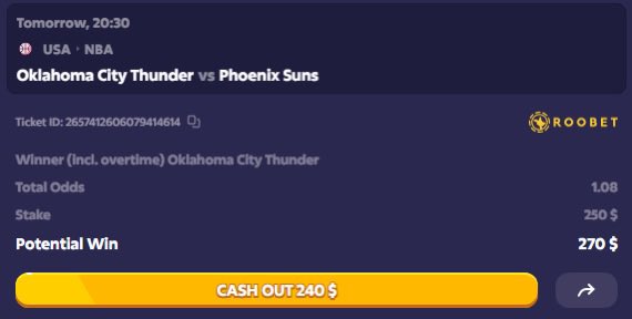 HardenHoops's tweet image. Good afternoon notis, I just got back from a busy weekend. I got the Thunder winning today so I can order some DoorDash🔒🔒

bet placed on @Roobet