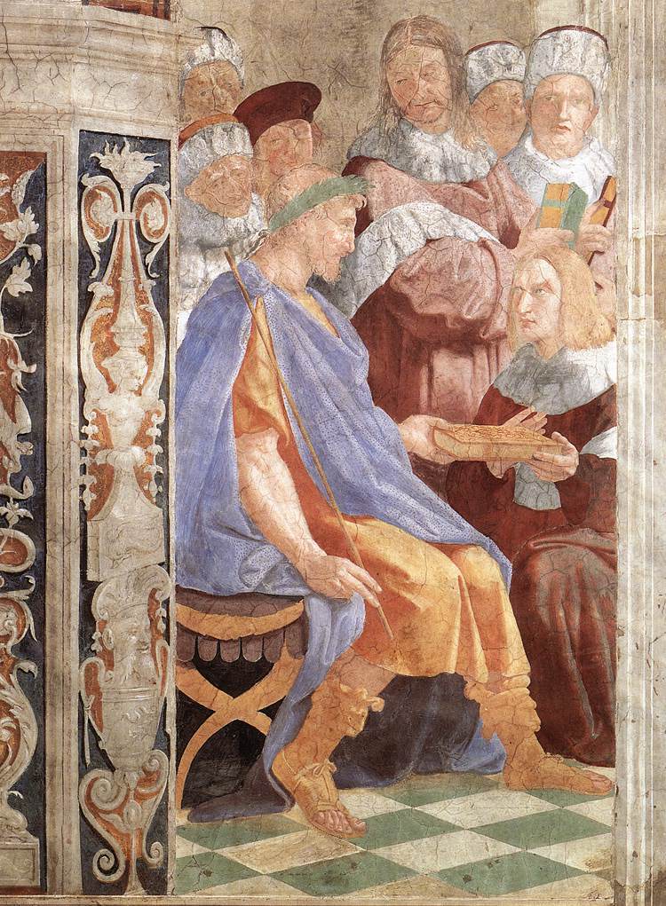 artistraphael's tweet image. Justinian Presenting the Pandects to Trebonianus (Stanza della Segnatura) #artbots #raphael