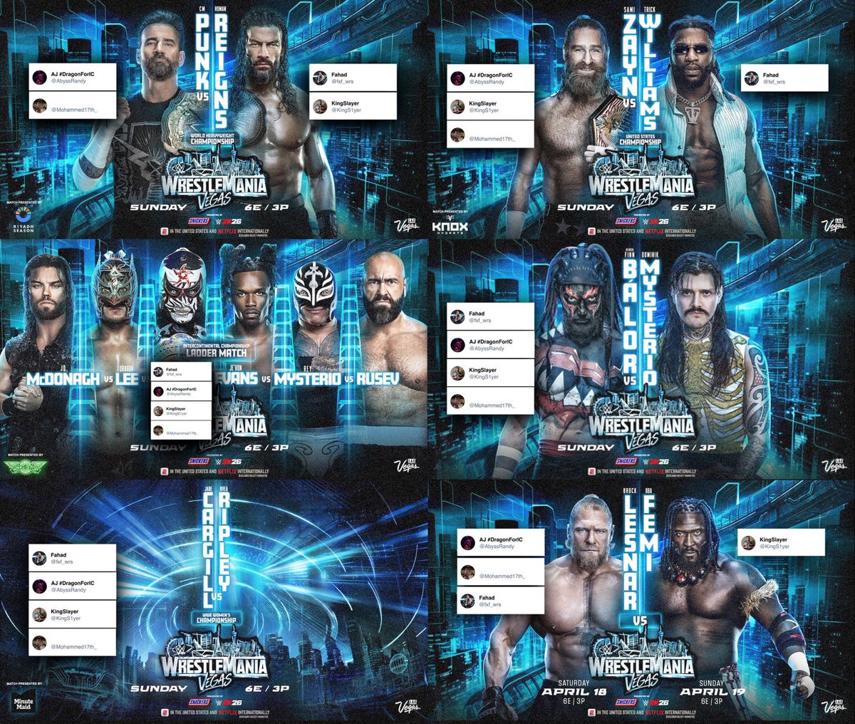 إليكم توقعات #تحت_الاضواء لليله الثانيه من #WrestleMania 🔽

<a href="/fxf_wrs/">Fahad</a> <a href="/AbyssRandy/">AJ #DragonForIC</a> <a href="/Mohammed17th_/">ًً</a> <a href="/KingS1yer/">KingSlayer</a>