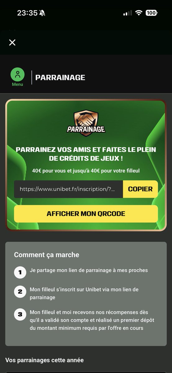 Nifares10's tweet image. ⚠️ Dernier jour demain pour l’offre de parrainage chez Unibet à 40 € !

S’inscrire avec mon lien :
unibet.fr/inscription/?c…
Il faut faire un dépôt mini de 5€ et valider son compte !

Rejoins moi ! #parrainage #unibet #betclic #winamax