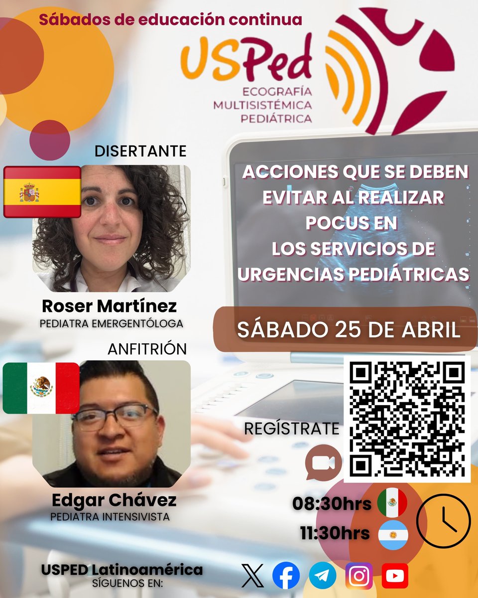 USPed_Latam's tweet photo. Sábados de #POCUS:
"Acciones que se deben evitar al realizar POCUS en los Servicios de Urgencias Pediátricas"

Tan importante como saber qué hacer, es saber lo que no debemos hacer.

Disertante: Roser Martínez🇪🇸
Anfitrión: @Cafecito_Ranks🇲🇽

📲Acceso en el QR
#Comunidad de #POCUS https://t.co/M9LUSlZQbp