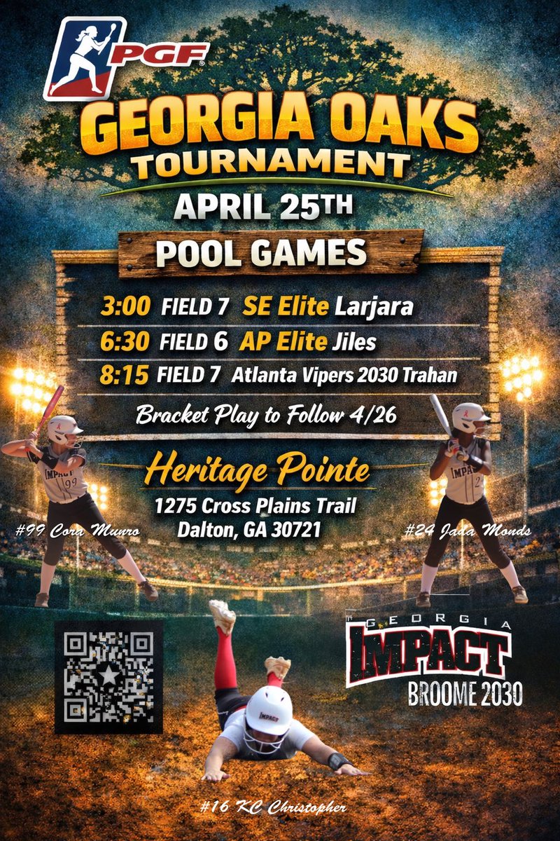 GAImpactBroome's tweet photo. This weekend we head to Dalton to play in @PGFnetwork’s Georgia Oaks!  Let’s go #MakeAnImpact Ladies!! https://t.co/01lbSvvWxe