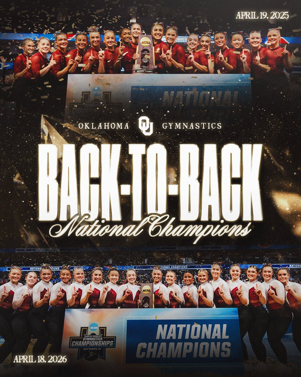 OU_WGymnastics's tweet photo. back-to-back. 4 of the last 5. 8 of the last 12. there’s only ☝️ https://t.co/DaU10cpU4Z