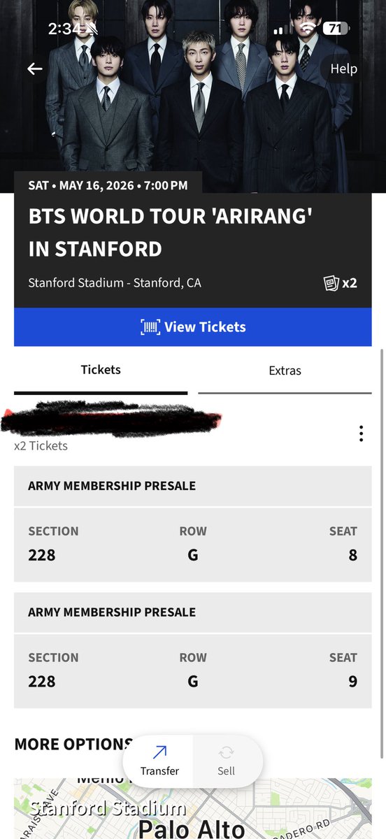 mikrojams's tweet photo. WTS 2 tickets for Stanford 5/16 BTS concert 

Asking price is $400 for both tickets together. 

Please dm me for further inquiry. 

Only selling to army 💜 https://t.co/by2T6FamoC